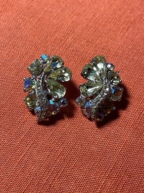 Albert Weiss Silver-Tone Clip-On Earrings with Clear and Aurora Iris Crystals